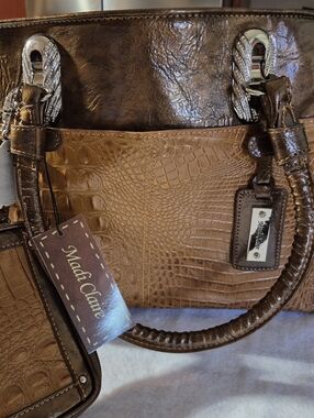 Madi Claire Satchel, Crocodile-Embossed Bag with matching wristlet wallet, NWT